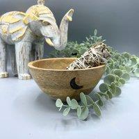 KDMD Wooden Smudge & Ritual Offerings Bowl - Three Moons - 13x7cm in Brown | Size: 13x7 cm
