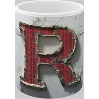Simply Stunning Mugs Personalised Letter R & Name Mug with Textured Red Plaid 3D Design in White
