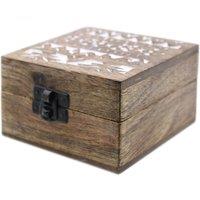 KDMD White Washed Wooden Box - 4x4 Slavic Design in Brown