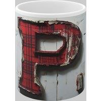 Simply Stunning Mugs Personalised Letter P & Name Mug with Textured Red Plaid 3D Design in White