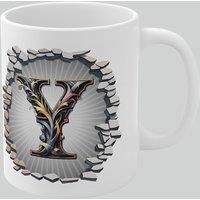 Simply Stunning Mugs Personalised Vintage Letter Y & Name Mug - Stylish Gothic 3D Design in White