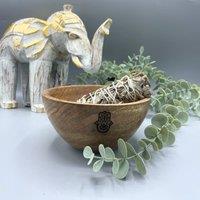 KDMD Wooden Smudge & Ritual Offerings Bowl - Hamsa - 13x7cm in Brown | Size: 13x7 cm