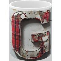Simply Stunning Mugs Personalised Letter G & Name Mug with Textured Red Plaid 3D Design in White