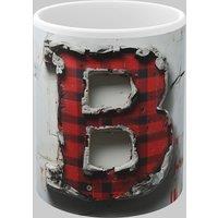 Simply Stunning Mugs Personalised Letter B & Name Mug with Textured Red Plaid 3D Design in White