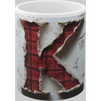 Simply Stunning Mugs Personalised Letter K & Name Mug with Textured Red Plaid 3D Design in White