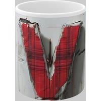 Simply Stunning Mugs Personalised Letter V & Name Mug with Textured Red Plaid 3D Design in White