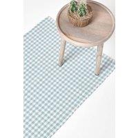 Homescapes Cotton Gingham Check Hand Woven Hall Runner, 66 x 200 cm in Blue | Size: 66 cm x 200 cm