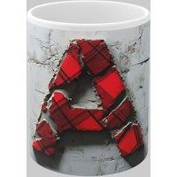 Simply Stunning Mugs Personalised Letter A & Name Mug with Textured Red Plaid 3D Design in White