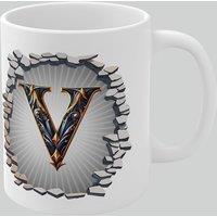 Simply Stunning Mugs Personalised Vintage Letter V & Name Mug - Stylish Gothic 3D Design in White
