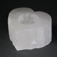 KDMD Selenite Heart Candle Holder in White