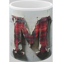 Simply Stunning Mugs Personalised Letter M & Name Mug with Textured Red Plaid 3D Design in White