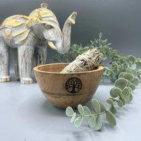 KDMD Wooden Smudge & Ritual Offerings Bowl - Tree of Life - 11x7cm in Brown | Size: 11x7 cm
