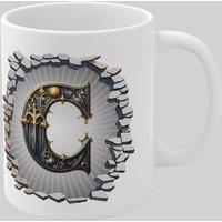 Simply Stunning Mugs Personalised Vintage Letter C & Name Mug - Stylish Gothic 3D Design in White
