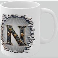 Simply Stunning Mugs Personalised Vintage Letter N & Name Mug - Stylish Gothic 3D Design in White