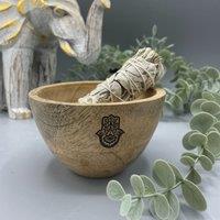 KDMD Wooden Smudge & Ritual Offerings Bowl - Hamsa - 11x7cm in Brown | Size: 11x7 cm