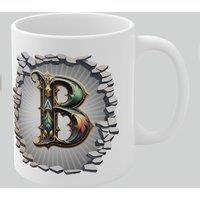 Simply Stunning Mugs Personalised Vintage Letter B & Name Mug - Stylish Gothic 3D Design in White