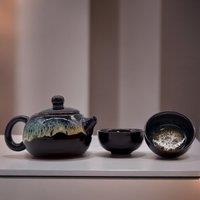KDMD Herbal Black Glaze Teapot Set - Pot & Two Cups