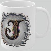 Simply Stunning Mugs Personalised Vintage Letter J & Name Mug - Stylish Gothic 3D Design in White