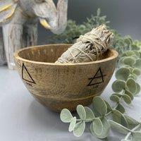 KDMD Wooden Smudge & Ritual Offerings Bowl - Four Elements - 11x7cm in Brown | Size: 11x7 cm
