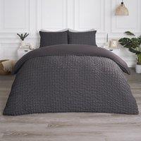 OHS Luxury Seersucker Duvet Cover Set Geo Pillowcase Quilt in Charcoal | Size: Double