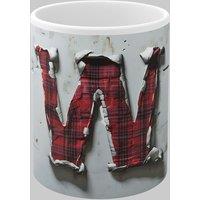 Simply Stunning Mugs Personalised Letter W & Name Mug with Textured Red Plaid 3D Design in White