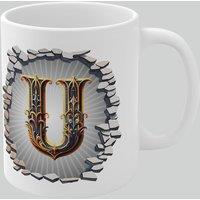 Simply Stunning Mugs Personalised Vintage Letter U & Name Mug - Stylish Gothic 3D Design in White