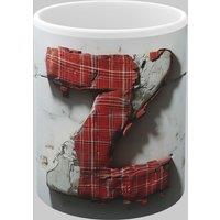 Simply Stunning Mugs Personalised Letter Z & Name Mug with Textured Red Plaid 3D Design in White
