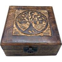 KDMD Square Wooden Keepsake Box 13x13x6cm - Tree of Life in Brown | Size: 13 x 13 x 6 cm