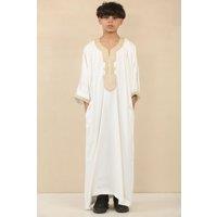 Thobez Boy's Moroccan Thobe Short Sleeve Gandoura Embroidery Jubba in White | Size: 4 Years