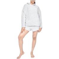 Smart Living Women's Soft & Cozy Fleece Loungewear Hoodie & Short Set in Light Grey | Size: Large