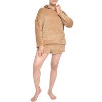 Smart Living Women's Soft & Cozy Fleece Loungewear Hoodie & Short Set in Light Brown | Size: Large