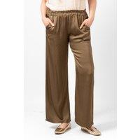 Sarta Women's Silky Wide Leg Summer Trousers in Khaki | Size: Medium