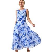 Roman Women's Petite Floral Print Midi Dress in Blue | Size: 14
