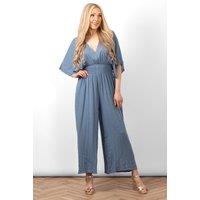 Sarta Women's Lyra Deep V-neck Jumpsuit - Denim Blue, Metallic Stripe in Blue | Size: Small