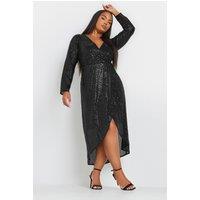 Yours Women's Sequin Embellished Wrap Dress in Black | Size: 30-32