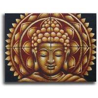 KDMD Set of 4 Gold Buddha Mandala Brocade Detail 30x40cm in Brown | Size: 30x40 cm