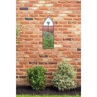 MirrorOutlet Concrete Colour Metal Frame Arched Garden Mirror 24" x 8" 60 x 20CM in Grey | Size: 1 Pack