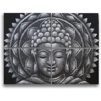 KDMD Set of 4 Grey Buddha Mandala Brocade Detail 30x40cm | Size: 30x40 cm