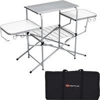 Gymax Folding Camping Table Picnic Table With Extended Tables Carrying Bag in Silver