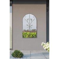 MirrorOutlet Concrete Colour Metal Frame Arched Garden Mirror 31" x 18" 80 x 46CM in Grey | Size: 1 Pack