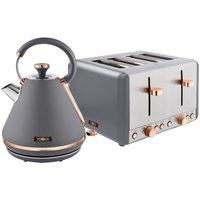 Tower Kettle & 4 Slice Toaster, Cavaletto, Grey & Rose Gold in Dark Grey