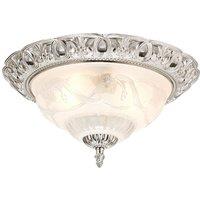 Happy Homewares Traditional & Classic Ornate Metal & Floral Glass Flush Ceiling Light Fitting in Metallic Silver