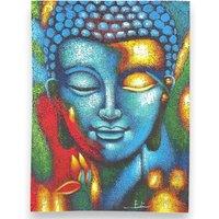 KDMD Buddha Painting - Blue & Gold Flower 75x55cm | Size: 75x55 cm