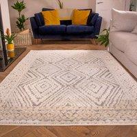 Kukoon Grey Cream Diamond Geometric Loop & Tufted Shaggy Rug in Mid Grey | Size: 200 cm x 290 cm