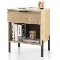Costway Mid Century Modern Nightstand Bed Side Table w/Charging Station in Natural