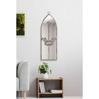 MirrorOutlet Concrete Colour Metal Framed Arched Wall Mirror 24"x 8" (60 X 20CM) in Grey | Size: 1 Pack