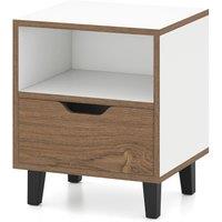 Costway Nightstand Mid Century Modern Bedside Table w/Drawer & storage Shelf in White