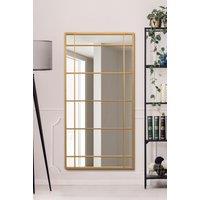 MirrorOutlet Gold Metal Framed Window Wall or Leaner Mirror 63" X 31" (160 X 80CM) | Size: 1 Pack