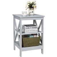 Gymax Nightstand 3-Tier Side End Table For Bedroom Living Room With X-Design in Light Grey