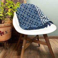 KDMD Handmade Indigo Throw - 170x120cm - Kasba Tiles in Gold | Size: 170x120 cm